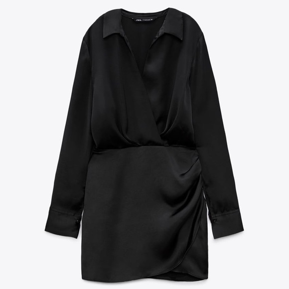 ❣️SOLD❣️Brand New With Tags Zara Black Long Sleeve Satin Dress Size XS - Picture 3 of 9